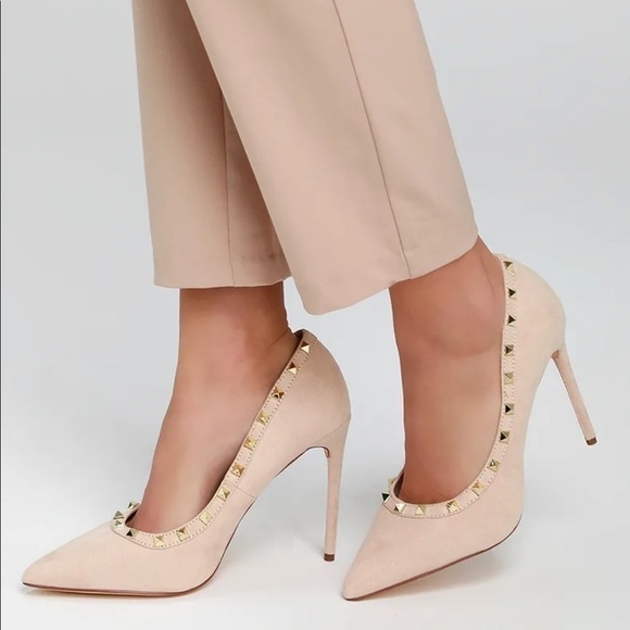 Lulus Vydia Suede Studded Pumps in Nude Size 8 - Picture 2 of 10